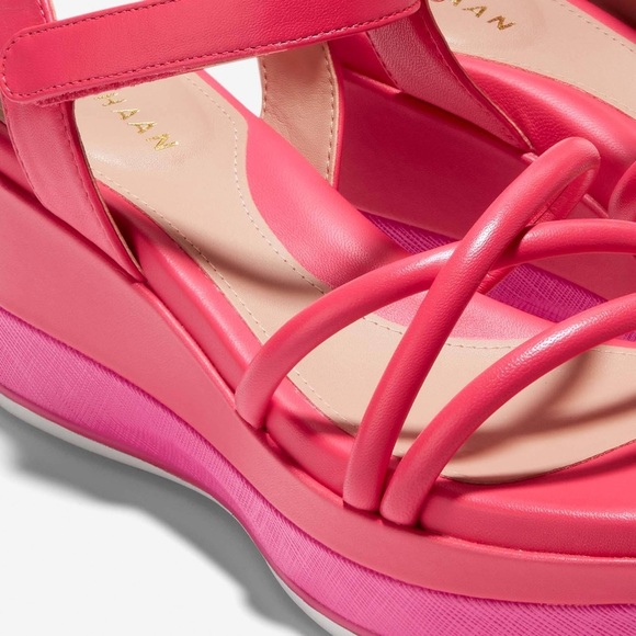 New Cole Haan Womens GA Addison Flatform Wedge Pink Platform Sandals Size 9 - Picture 3 of 13